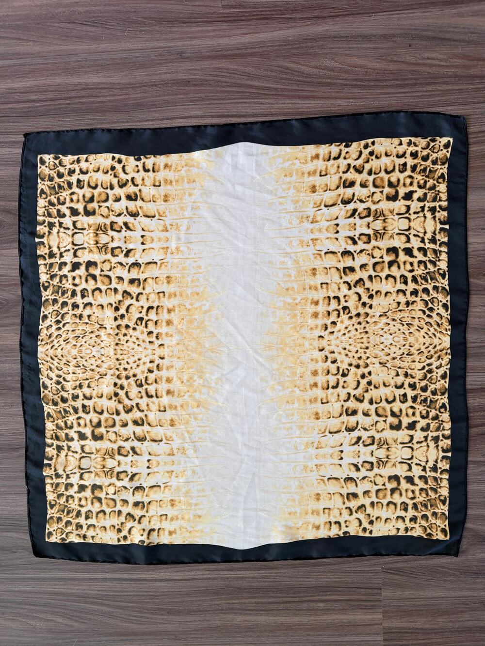 Crocodile Animal Print Square Scarf Black Tan 28x28